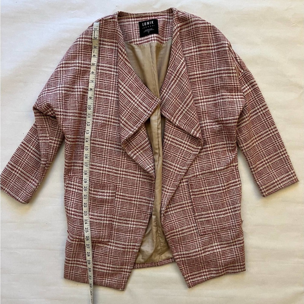 Lunik Pink Checked Tweed Coat Jacket Size Small - Picture 3 of 7